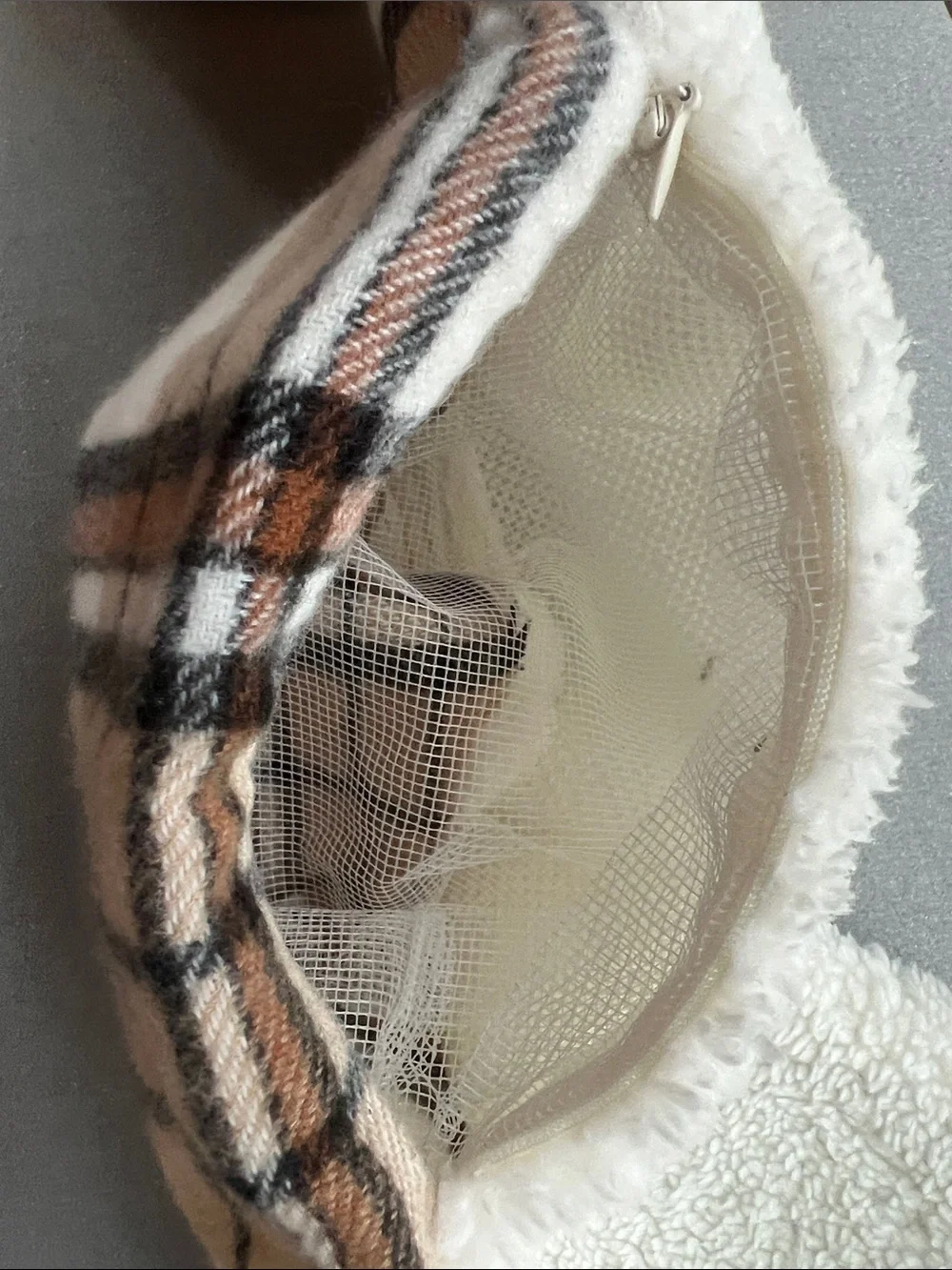 Fashion by Mirabeau | Plaid Sherpa-Lined Pocket Scarf Cream Brown Sz 63” x 7.5”